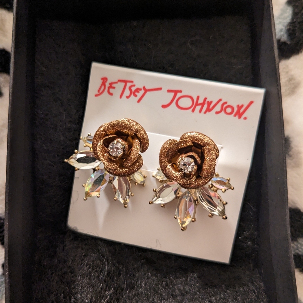 Betsey Johnson gold Rose with rinestones